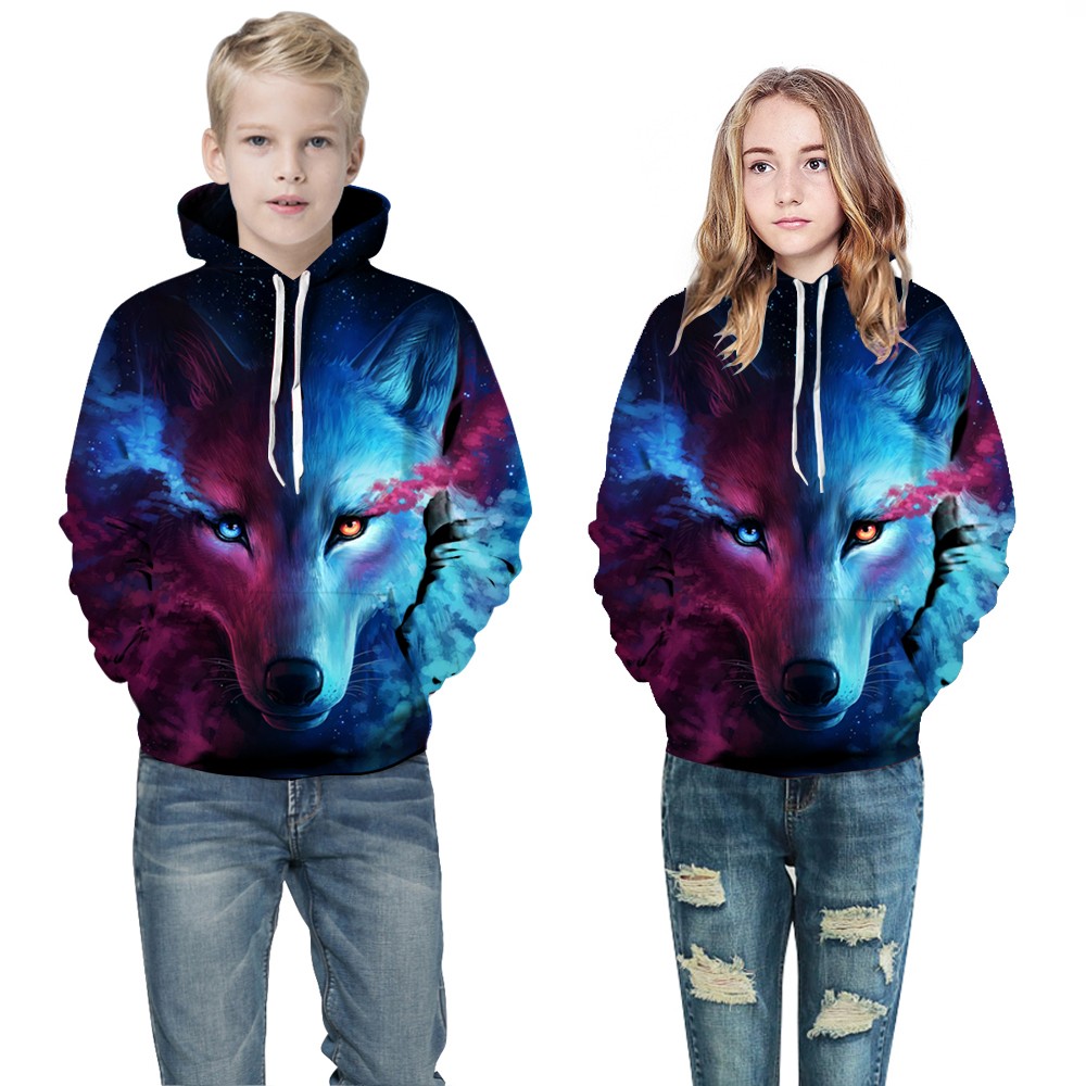 red and blue wolf hoodie