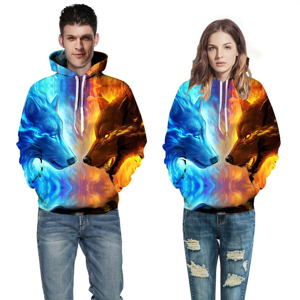 ice and fire wolf hoodie